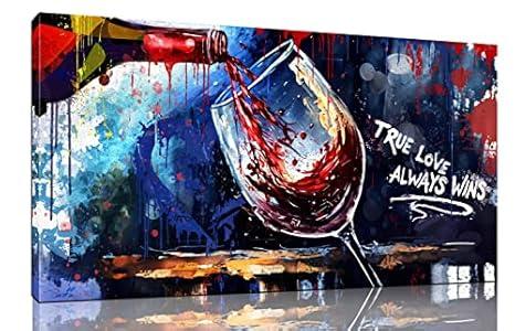 JKWALL77 Graffiti Wall-Art - Red Wine Decor For Kitchen - Canvas Art Wall Decor For Living Room Ready To Hang Size 40" x 20"