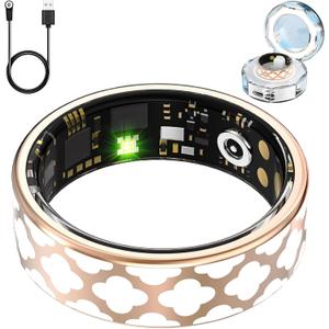 Smart Ring for Women, Fitness Tracker Ring with Heart Rate, Blood Oxygen, Blood Pressure, Sleep Tracker, Step Tracker (Gold, 8#)