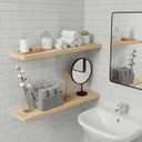 Lufia Floating Wall Shelves, Set of 2, MDF with Invisible Brackets, Modern Storage for Bedroom, Bathroom, Living Room, Kitchen (Oak, 32" W x 7" D x 1.5" H)