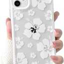 Lovmooful Compatible for iPhone 12 Case Clear Cute Floral Flower Hibiscus with Color Edge Design for Girls Women Soft TPU Shockproof Protective Girly for iPhone 12 Case-White
