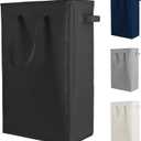Odonata Slim Laundry Hamper Handles Collapsible Laundry Basket Thin Dirty Clothes Basket Narrow Laundry Bag Foldable Dirty Hamper 45L (Black)