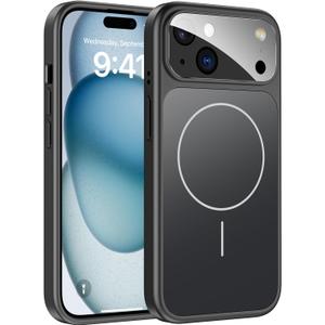 TOBOVON for iPhone 15 Case with Camera Lens Protector, Compatible with MagSafe, Slim Matte Magnetic Shockproof Phone Cover for iPhone 15, Black