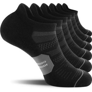 CS CELERSPORT Running Ankle Socks with Cushion Low Cut Athletic Tab Socks for Men Women 6 Pack (Large, Black + Grey)