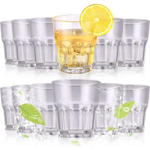 Meanplan Set of 24 Acrylic Drinking Glasses Reusable Water Drinking Cups Stackable Shatterproof Unbreakable Drinking Tumblers Water Glasses for Juice Beverages Drinks Coffee(Clear,8oz)