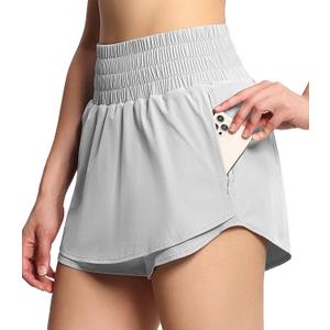 THE GYM PEOPLE Women's Tummy Control Skorts Tennis Shorts with Zip Pockets | Stretch moisture-wicking, Skirted curved hem, Opaque mesh liner, Zippered pockets, for running and tennis (XS)