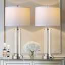 QiMH Touch Control Table Lamps Set of 2 with USB A+C Ports, 3-Way Dimmable Bedside Lamp for Living Room Bedroom House, Modern Nightstand Lamp with 2 LED Bulbs (Silver)