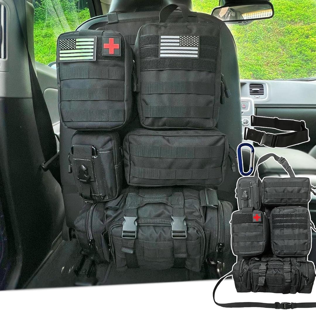 Tactical Car Seat Back Organizer With 5 Detachable Pouches Upgrade Tactical Molle Vehicle Panel Organizer Universal fits for Most of Car Truck Ford Jeep Vehicle