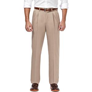 Haggar Men's Premium No Iron Khaki Classic Fit Pleat Front Pant (Regular and Big & Tall Sizes)