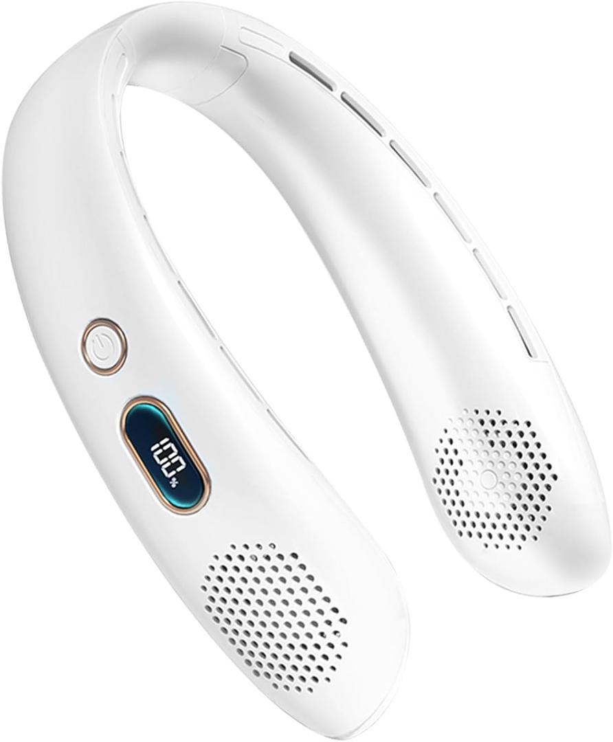 VEKK Neck Fan, Portable Bladeless Fan, 6000mAh Battery USB Rechargeable, LED Display, 360 Cooling Wearable Personal Fan, 3 Speeds, Quiet, Hands Free Neck Fans for Travel, Outdoor, Camping- White