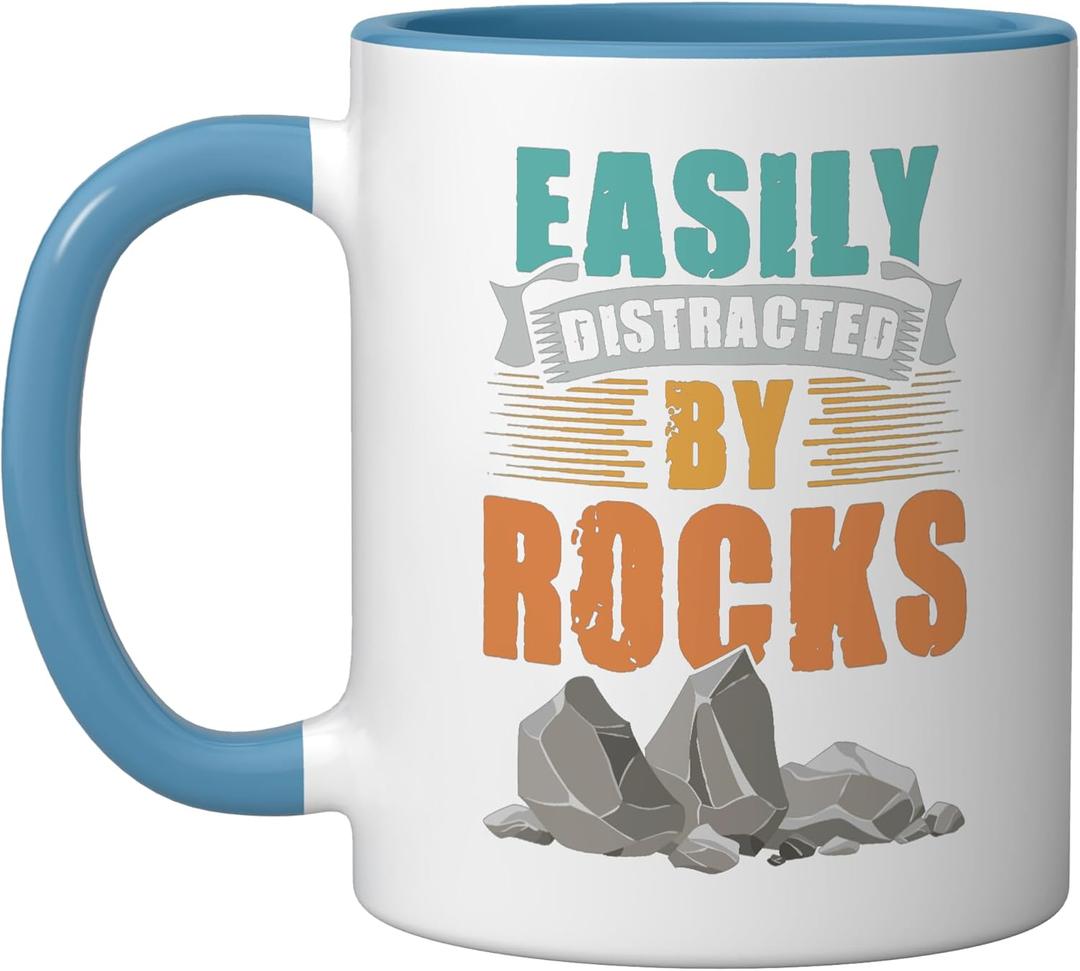 Easily Distracted By Rock Rockhound Geology Rockhounder Ceramic Mug, Blue/White (11 Ounces)