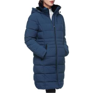 Rokka&Rolla Women's Maxi Winter Coat Long Puffer Jacket with Faux Fur Lined Hood (Large, Midnight Blue)
