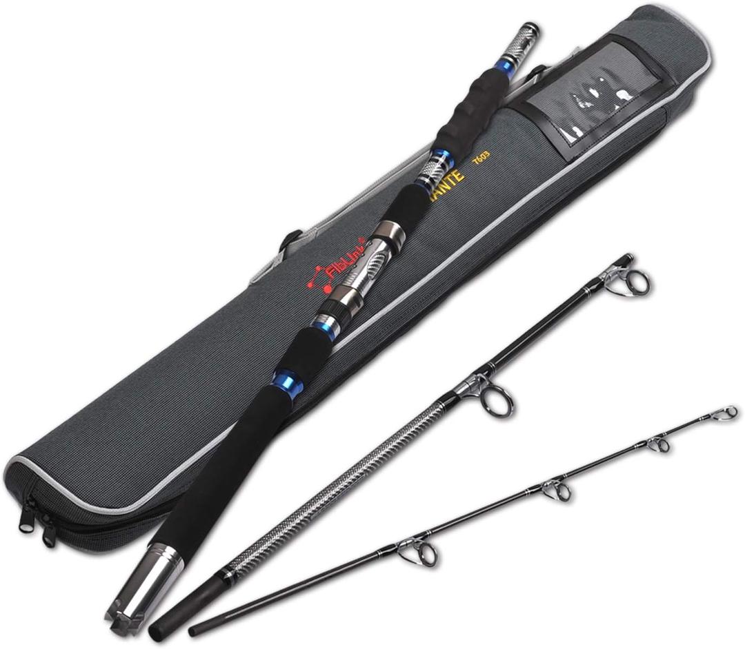 Fiblink 3-Piece Spinning Rod Heavy Spinning Fishing Rod Portable Fishing Rod Graphite Spin Rod (30-50 Pound Test), Length: 8'