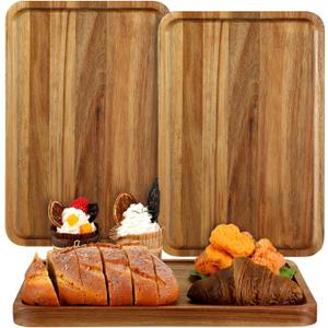 Layhit 3 Pcs Wood Plates Acacia Wooden Serving Trays 13 Inches Rectangle Charcuterie Board Wood Board Cheese Platter Decorative for Food Meat Fruit(Vivid Style)