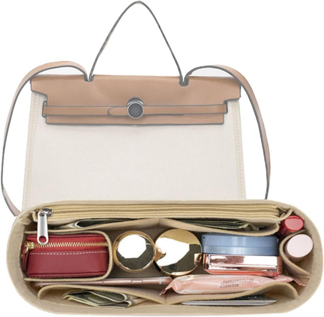 Lckaey Purse Organizer insert for Handbag Herbag 31 organizer 1011beige-26.5 * 7.5 * 13cm (khaki)