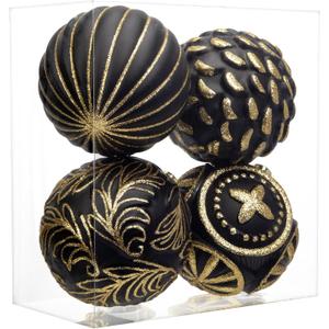 Hollyone 4.7 Inch Large Black and Gold Christmas Ornaments 4Pcs Christmas Tree Balls Shatterproof Christmas Ornaments for Xmas Tree Decor for Holiday Party Wreath Home Decor (Black & Gold, 120mm)