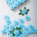 DuHouse 25Pcs Artificial Roses Flowers Fake Rose with Stems Real Touch Foam Flowers for DIY Wedding Bouquet Centerpiece Floral Arrangement Party Home Decor (Sky Blue)