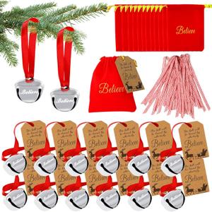 12Pcs Christmas Believe Bell Ornaments, Polar Express Bell, Christmas Jingle Bell Tree Decoration for Kids & Adults (12)