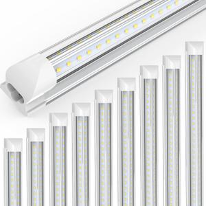 JESLED 8FT LED LED Shop Lights 10-Pack - 100W 15000LM 6500K Cool White - V-Shape Linkable T8 Tubes for Garage & Warehouse - Plug & Play Clear Cover High Output Lighting