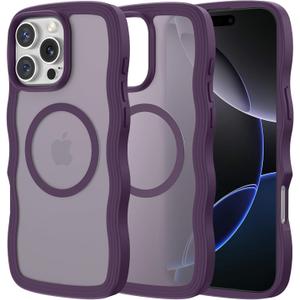 Maxdara for iPhone 16 Pro Max Magnetic Case, [Compatible with Magsafe] [TPU Bumper Shockproof Drop Protection] Wavy Frame Translucent Cute Cases for iPhone 16 Pro Max (Purple)