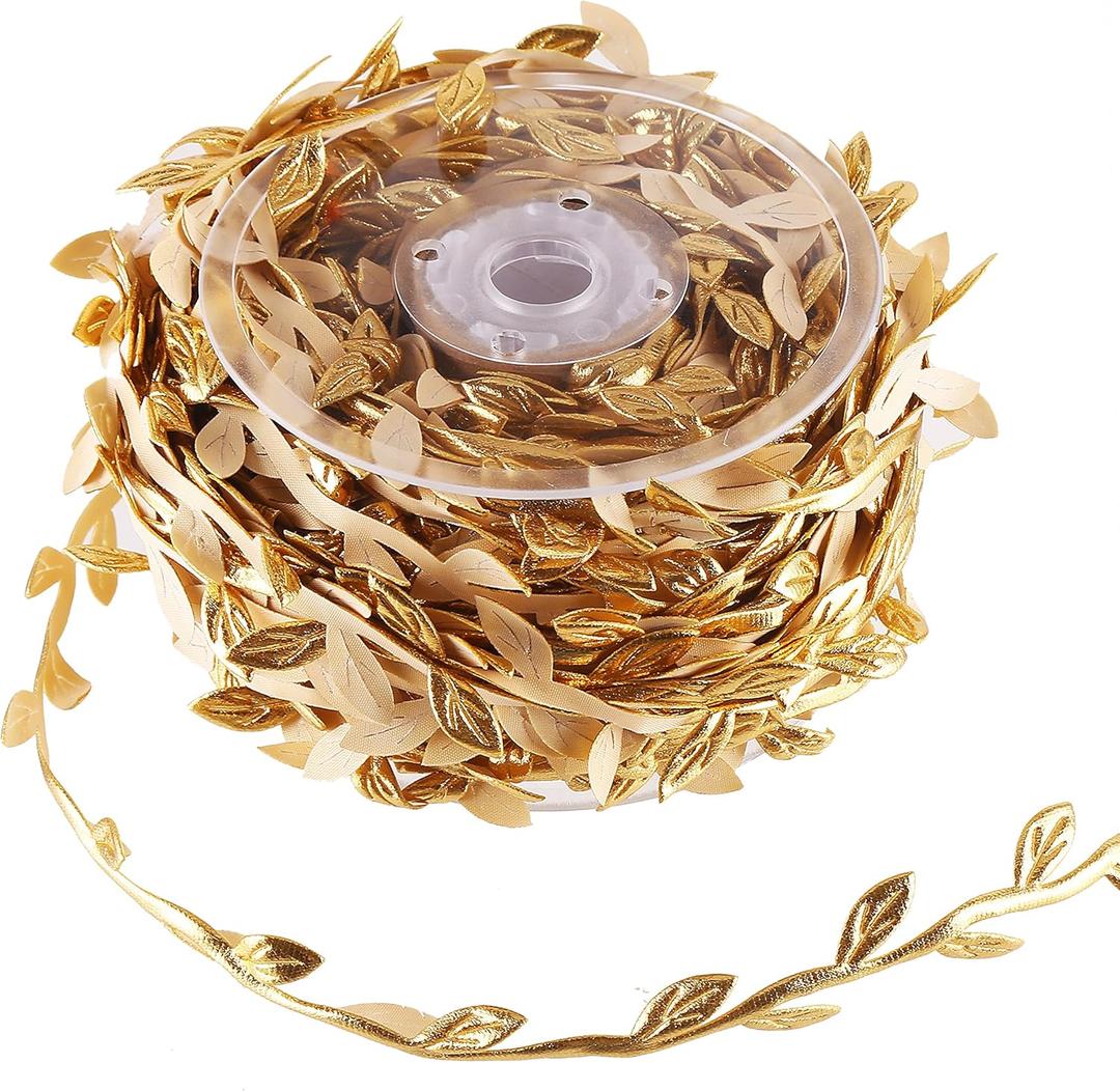 DECORA 36 Yards Artificial Gold Leaf Ribbon Trim for Wreath Making and Christmas Gift Wrapping Wedding Decoration