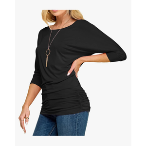 Made By Johnny Women's Casual Boat Neck and V-Neck 3/4 Sleeve Draped Dolman Top with Side Shirring Premium Shirt, XL