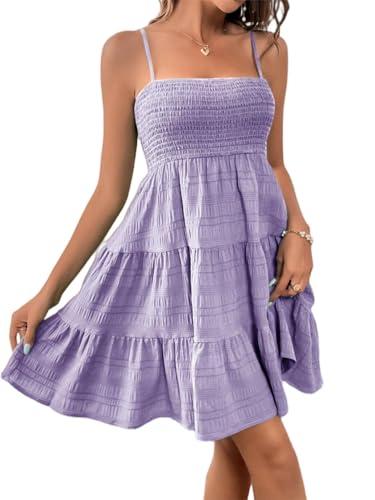 SKAYS Womens Cami Mini Dress Smock Casual A Line Swing Sundress Summer Sleeveless Solid Ruffle Hem Short Dresses Lightpurple, Small SKAYS Womens Cami Mini Dress Smock Casual A Line Swing Sundress Summer Sleeveless Solid Ruffle Hem Short Dresses Lightpurple, Small
