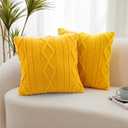 Throw Pillow Covers Set of 2 -Handknit Decorative Throw Pillow Covers,Wool Woven Cushion Covers,Chunky Yarns Couch Pillow Covers for Sofa Living Room Home Decor,Straw,16x16 Inch (Orange)