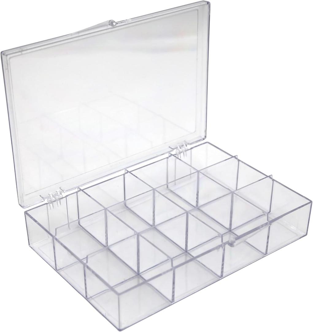 Clear Hard Plastic Compartment Organizer Box with Hinged Lid, Keepsake Storage Box and Display Case, 7 3/8" L x 5" W x 1 1/2" H, 4 Boxes, Made in USA by Gary Plastic Packaging