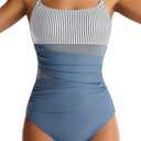 One Piece Swimsuit for Women Tummy Control Mesh Bathing Suits Sexy Push Up Swimsuits Slimming Square Neck Swimwear, M