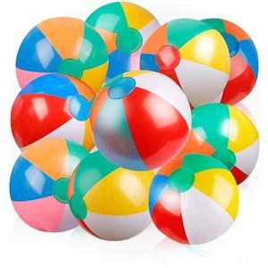 Coogam Inflatable Beach Ball Classic Rainbow Color Birthday Pool Party Favors Summer Water Toy Fun Play Beachball Game for Kid Boys Girls 8 to 12 Inches from Inflated to Deflated (10 PCS)