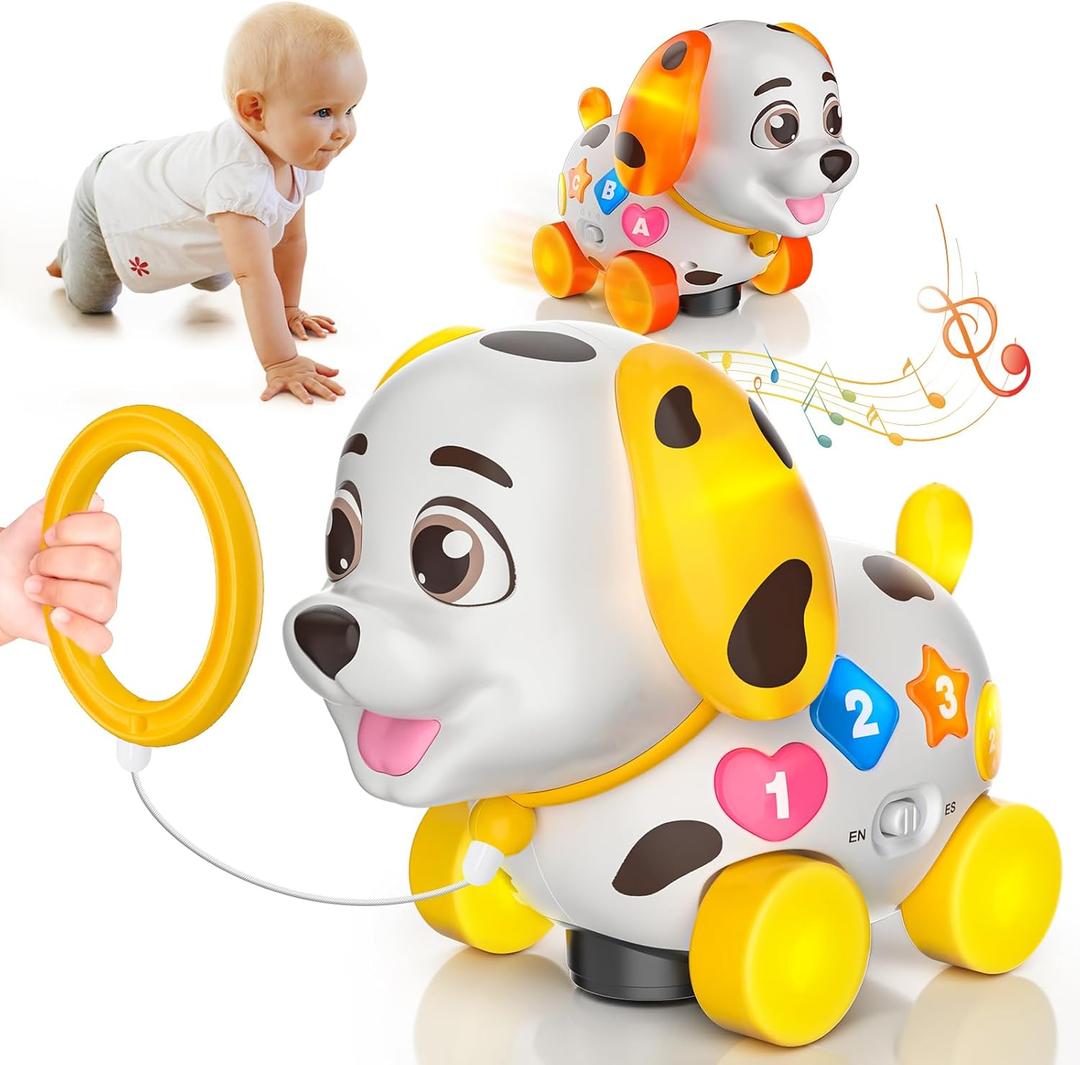 Baby Toys 6-12 Month, 1st First Birthday Gift for 1 Year Old Boys Girls, Musical Crawling & Walking Puppy Toy 6 7 8 9 10 12-18 Month Old Bilingual Learning Developmental Toy (Yellow/White/Brown)