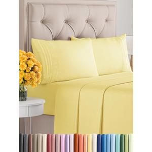 Queen Size 4 Piece Sheet Set - Comfy Breathable & Cooling Bed Sheets Set - Hotel Luxury Bedding for Women, Men, Kids & Teens - Deep Pockets, Easy Secure Fit, Soft and Wrinkle Free - Oeko-Tex - Yellow (40 - Yellow)