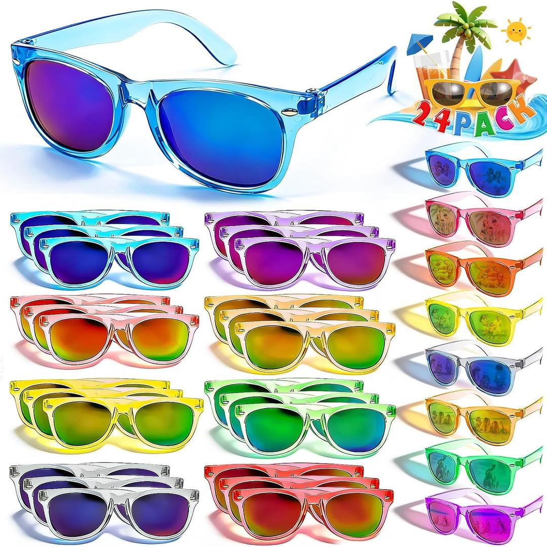24 Pack Kids Sunglasses Bulk Party Favors, Toddler Sunglasses for Boys Girls Age 3-8, UV400 Protection Neon Sunglasses in 8 Colors, Goodie Bags Stuffers for Kids Birthday Pool Summer Party Supplies