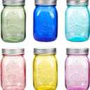 Amzcku 16 oz Colored Mason Jars with LidsRegular Mouth Canning Jar, 6 Pack Multifunction Glass Container, for Storage, Canning, Pickling, Preserving, Fermenting, DIY Crafts & Decor