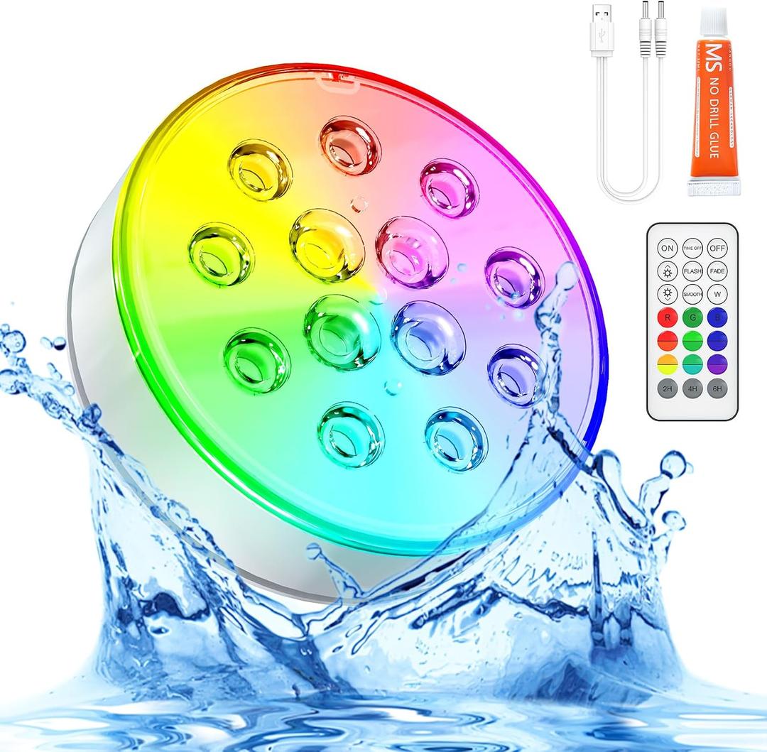 Pool Lights, Upgraded Rechargeable Submersible LED Lights with Remote Waterproof 16 Colors Hot Tub Underwater Light for Inground Pool, Pond, Aquarium, Bath, Party, Vase