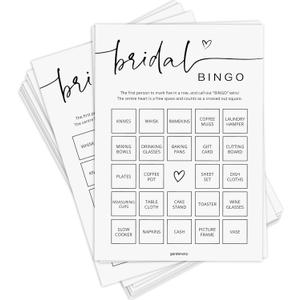 Bridal Shower Gift Bingo, Bridal Shower Games for 50 Guests, Prefilled with Perforated Calling Card, Minimalist