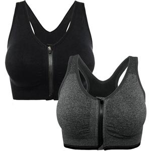 Womens Zip Front Sports Bra Wireless Post-Surgery Bra Padded Strappy Medium Support Yoga Exercise Athletic Bras