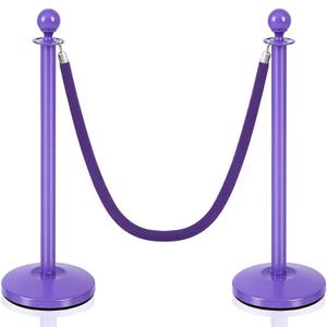 Landhoow 2 Pcs Stanchions and Velvet Ropes 5 ft Carpet Ropes and Stainless Steel Poles Post Crowd Control Safety Barriers for Hotel Wedding Offices Red Carpet Events Party Supplies (Purple)