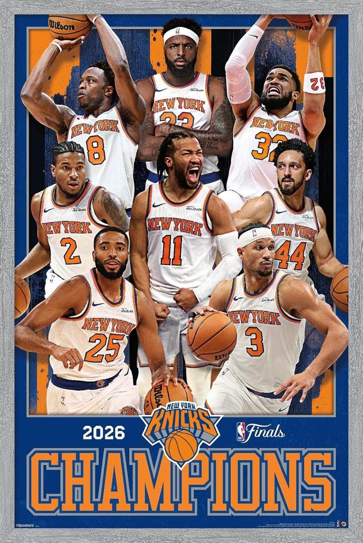 Trends International NBA New York Knicks - 2026 NBA Finals Champions Wall Poster, 34L x 22.4W, Gray Framed Version