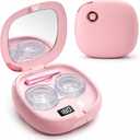 Vastsoon Ultrasonic Contact Lens Cleaner Machine Portable, Rechargeable Cleaning Kit with 4 Contact Lens Solution Cases, Applicator & Removal Tools for Travel & Home Use (Pink)