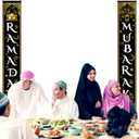 Blulu Ramadan Mubarak Door Banner Ramadan Porch Sign Banner Eid Mubarak Decoration Muslim Hanging Door Decoration for Indoor Outdoor Decor Eid Al-fitr Party Supplies(Black)