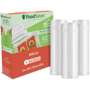FoodSaver Custom Fit Airtight Food Storage and Sous Vide Vacuum Sealer Bags, 8 x 20' (Pack of 3), Perfect for Meal Prep and Sous Vide Cooking