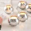 Tebery 12 Pack Round Silver Votive Candle Holders, 2-Inch Glass Tealight Candle Holder for Table Centerpiece, Wedding Decoration, Party, and Home Decor