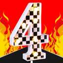 Maxcheck Racing Car Light up Numbers Black and White Checkerboard Print Decorative LED Light Number Sign Race Car Theme Birthday Party Decorations Checkered Flag Party Supplies(Number 4)