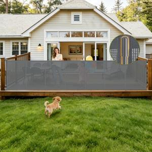 Retractable Baby Gates Extra Wide 200 Inch, 42 Inch Tall Mesh Dog Gate with Reinforcement Rods, Hardware Mounted Safety Gate for Large Openings, Stairs, Garage, Deck, Driveway, Indoor Outdoor, Gray