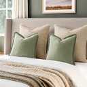 EMEMA Linen Fringe Throw Pillow Covers Set of 2 Boho Farmhouse Accent Decorative Pillowcase with Tassels for Couch Sofa Bed Living Room Home Decor 24x24 Inch,Sage Green
