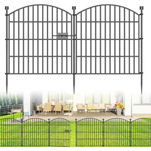 10 Panels No Dig Decorative Garden Fence with Gate - 24 in (H) x 20 ft (L) Dog Rabbits and Pets Fence Outdoor for Yard, Animal Barrier Tall Rustproof Metal Wire Fencing Border for Garden and Patio