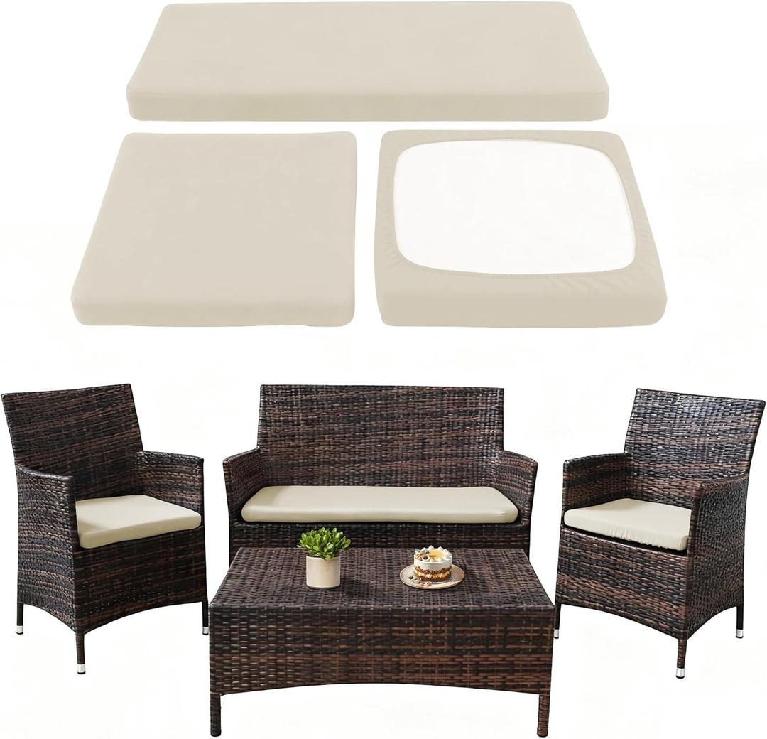 SUKAIKEQA Waterproof 3-Piece Patio Sofa Cushion Cover Set - Replacement Covers for Outdoor Wicker Furniture, Bench & Seat Cushions, Off White