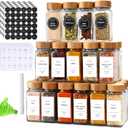 DIMBRAH Spice Jars with Label 24Pcs,Seasoning Containers,Glass Spice Jars with Bamboo Lids,Kitchen Essentials,Spices Container Set,Kitchen Set,Seasoning Organizer,Spice Rack Organizer for Cabinet