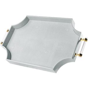 Shagreen Decorative Large Serving Platters Tray with Handles for Coffee Table Decor Modern Elegant Scalloped Ottoman Tray(Ice Blue, 22.6''  13'')